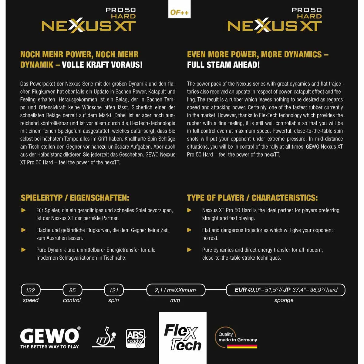 Gewo Nexxus XT Pro 50 Hard Gewo SE - tabletennisstore.eu