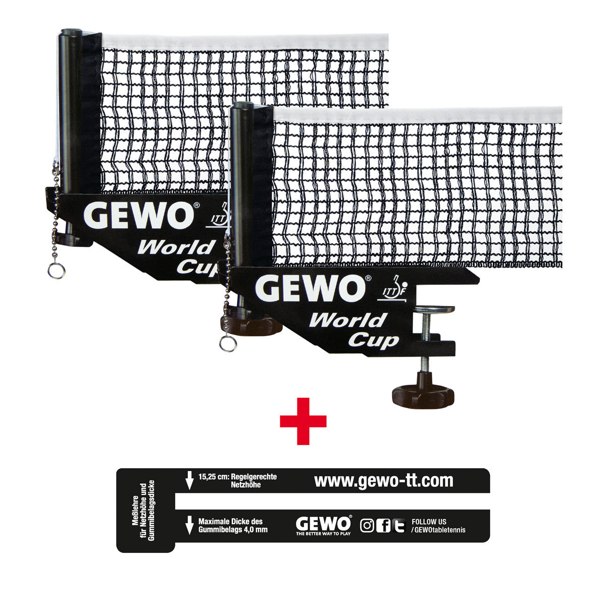 Gewo Set 2 x Nät & Stolpe World Cup svart + 1 mätverktyg